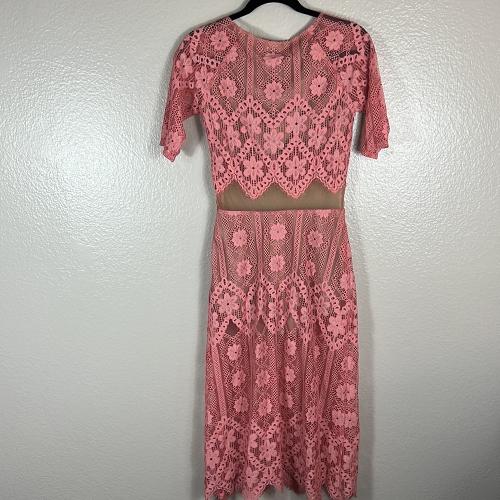 For Love and Lemons Lace Illusion Pink Midi Dress - Picture 6 of 10